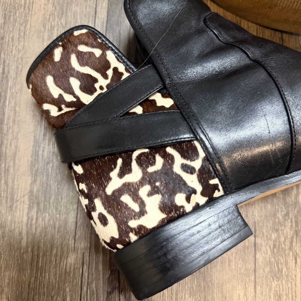 Michael Kors Salem Black Leather Leopard Haircalf Panel Buckle Ankle Booties 6.5 - Picture 16 of 17